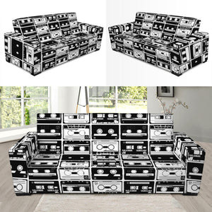 Black And White Cassette Tape Print Sofa Slipcover