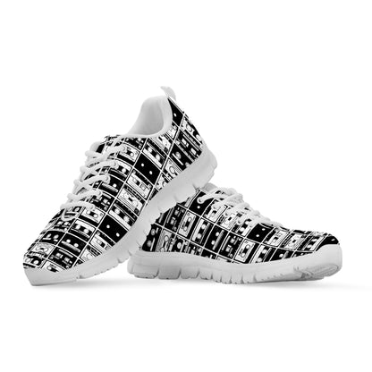 Black And White Cassette Tape Print White Sneakers