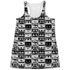 Black And White Cassette Tape Print Women's Racerback Tank Top