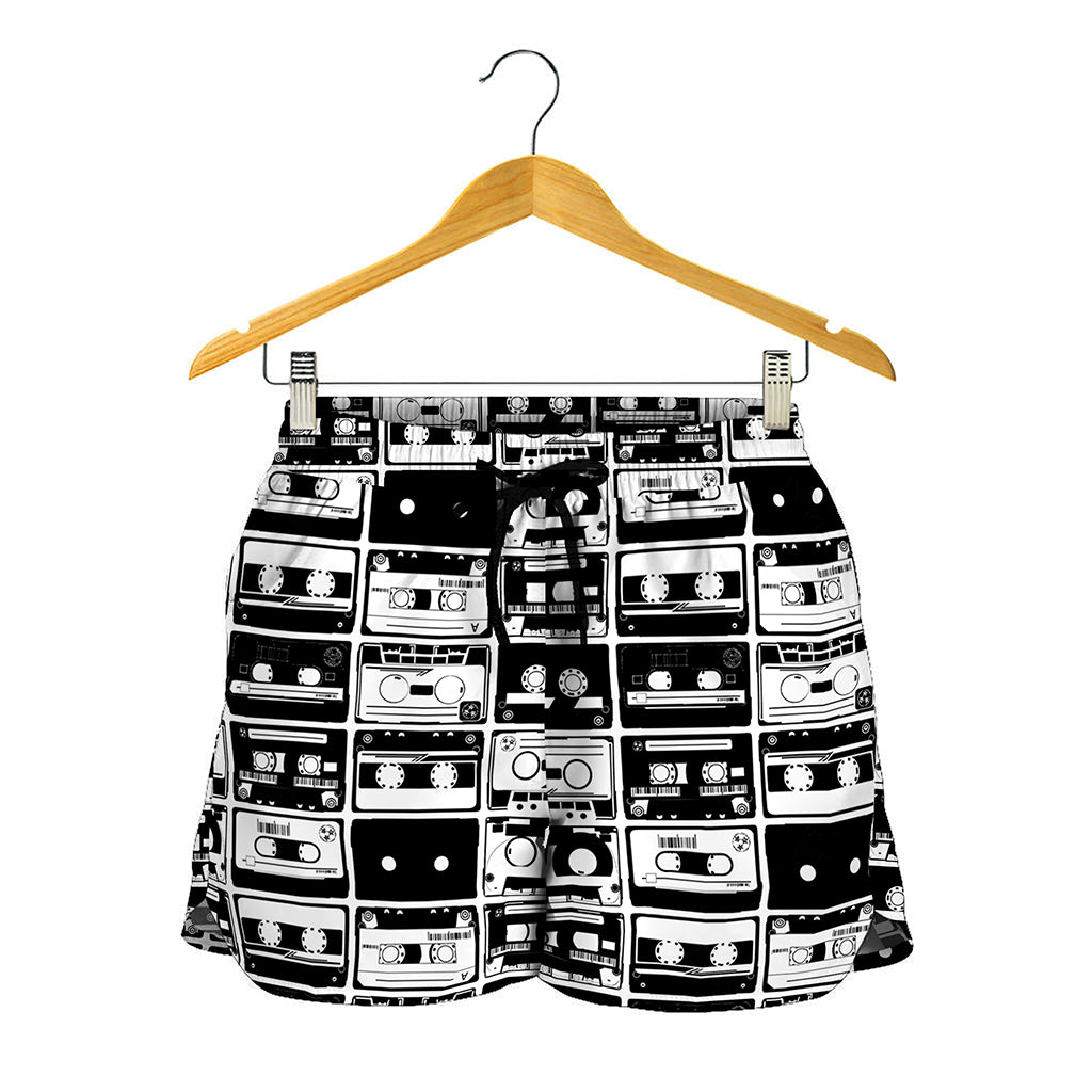 Black And White Cassette Tape Print Women's Shorts