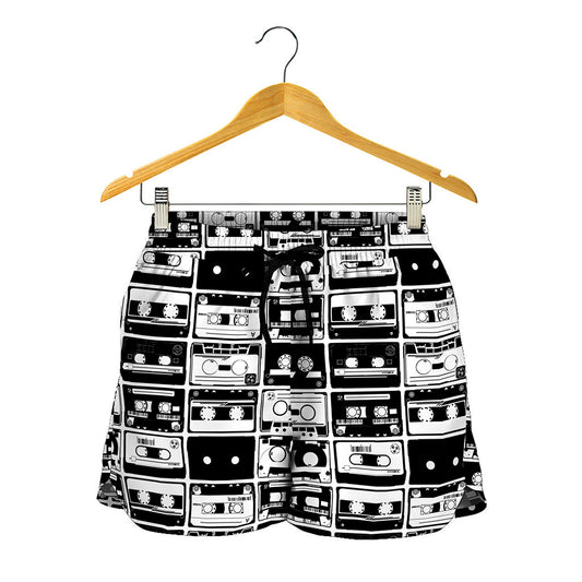 Black And White Cassette Tape Print Women's Shorts