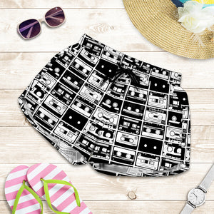 Black And White Cassette Tape Print Women's Shorts