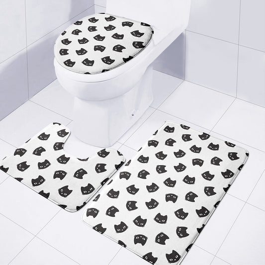 Black And White Cat Pattern Print 3 Piece Bath Mat Set