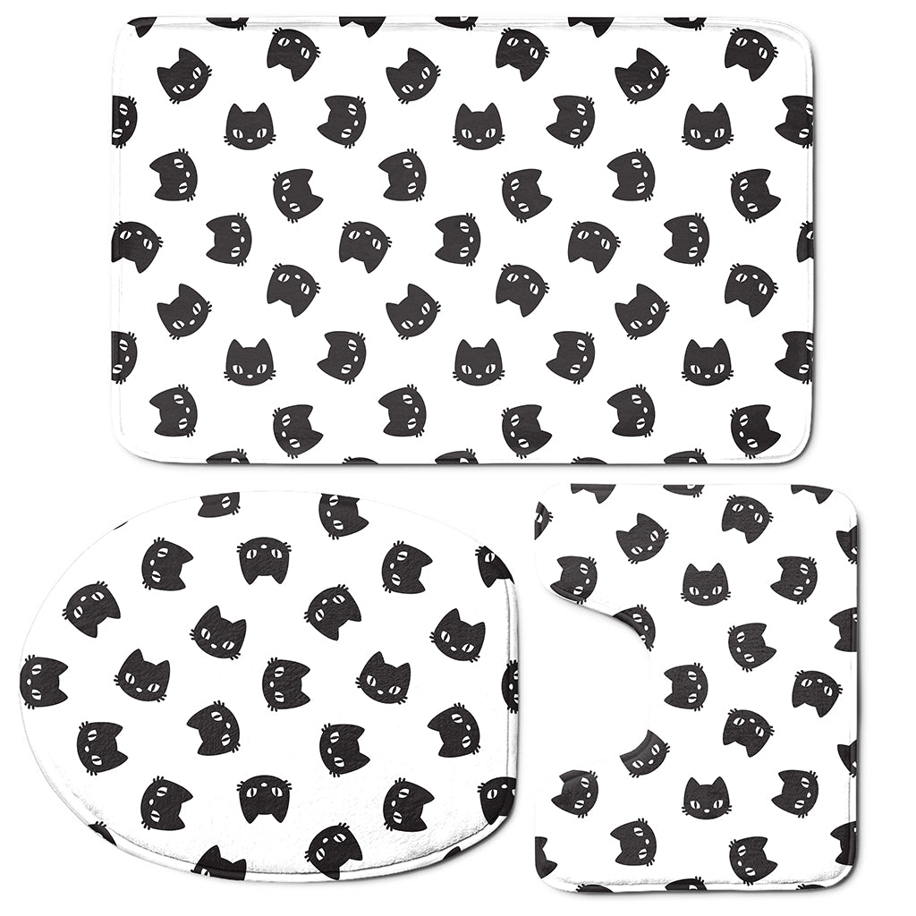 Black And White Cat Pattern Print 3 Piece Bath Mat Set