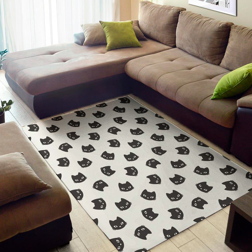 Black And White Cat Pattern Print Area Rug