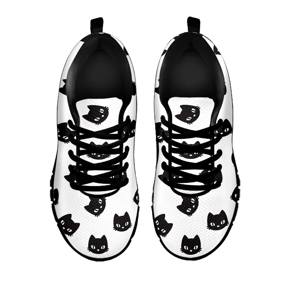 Black And White Cat Pattern Print Black Sneakers