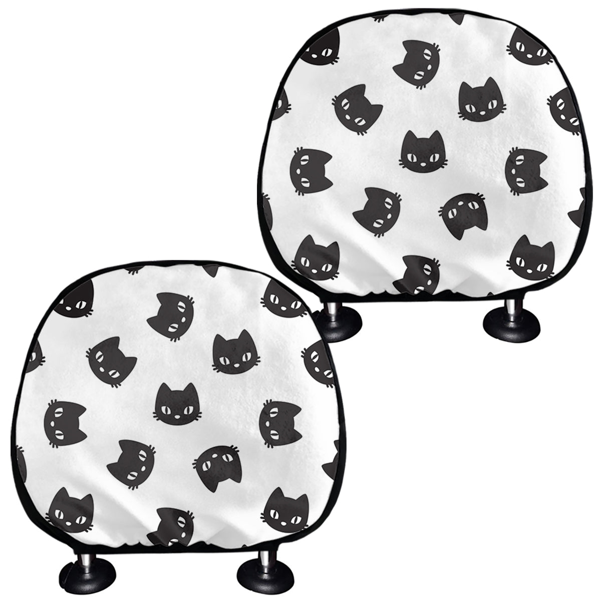 Black And White Cat Pattern Print Car Headrest Covers