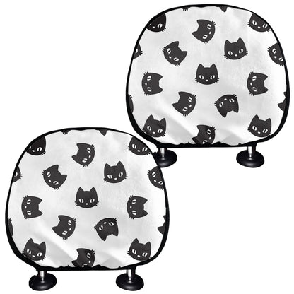 Black And White Cat Pattern Print Car Headrest Covers