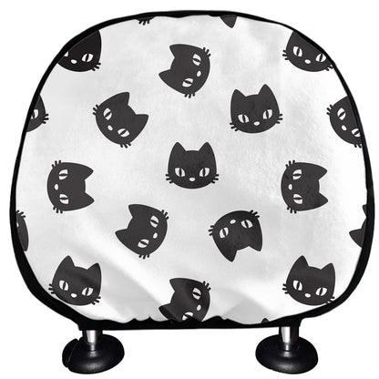 Black And White Cat Pattern Print Car Headrest Covers