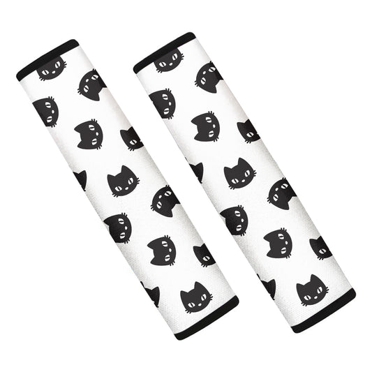 Black And White Cat Pattern Print Car Seat Belt Covers
