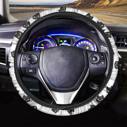Black And White Cat Pattern Print Car Steering Wheel Cover