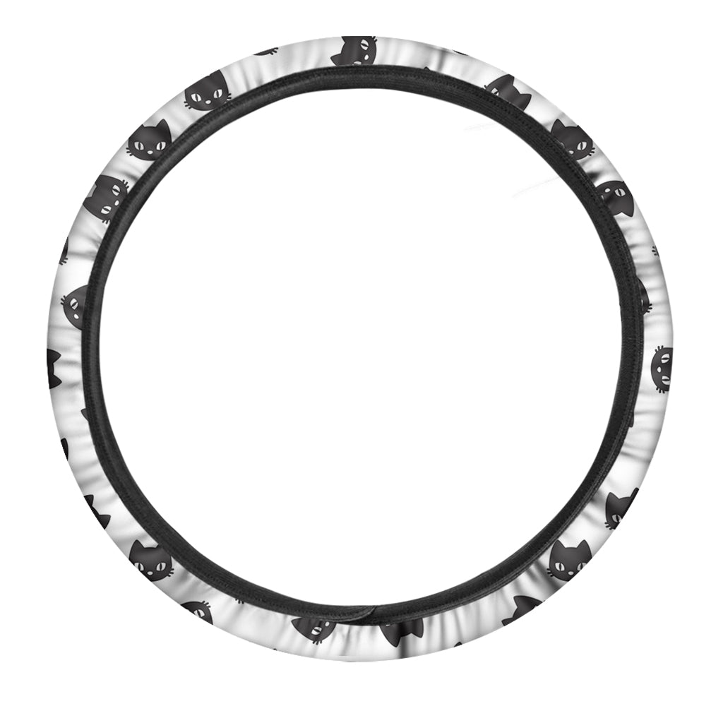 Black And White Cat Pattern Print Car Steering Wheel Cover