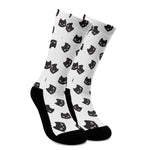 Black And White Cat Pattern Print Crew Socks