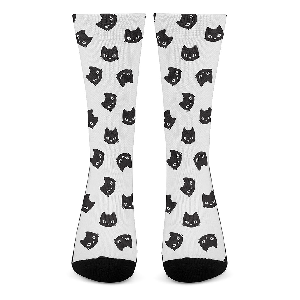 Black And White Cat Pattern Print Crew Socks