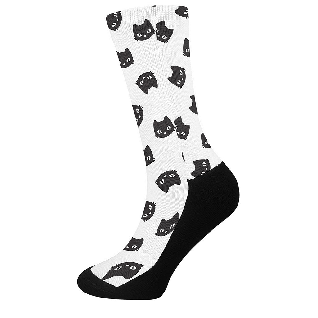 Black And White Cat Pattern Print Crew Socks