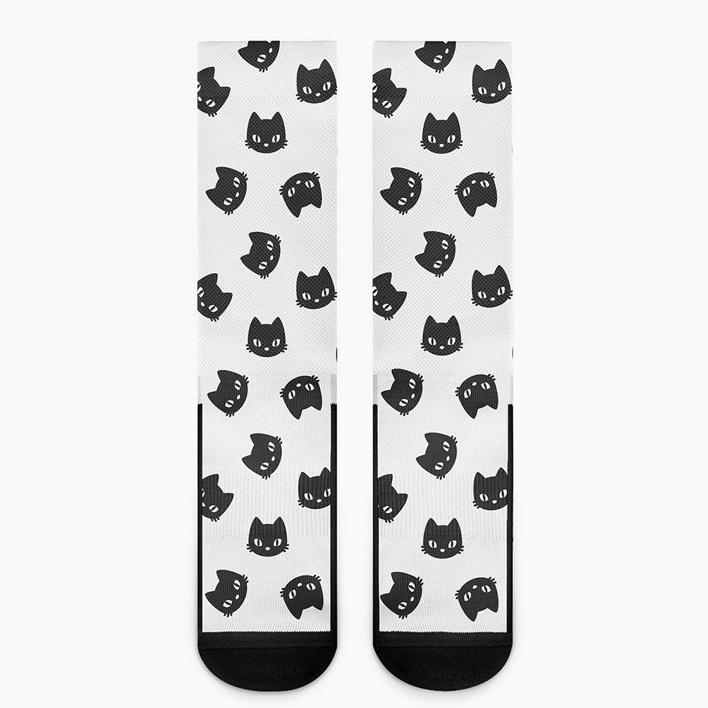 Black And White Cat Pattern Print Crew Socks