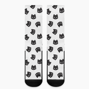 Black And White Cat Pattern Print Crew Socks