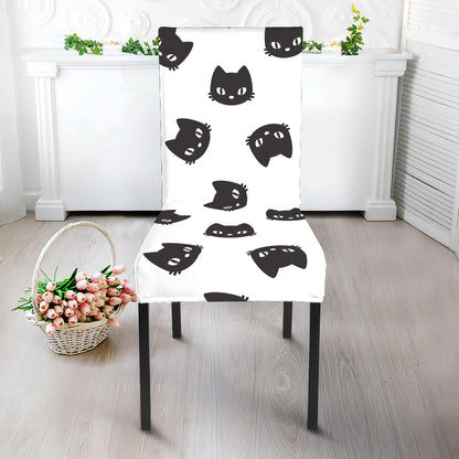 Black And White Cat Pattern Print Dining Chair Slipcover