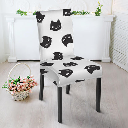 Black And White Cat Pattern Print Dining Chair Slipcover