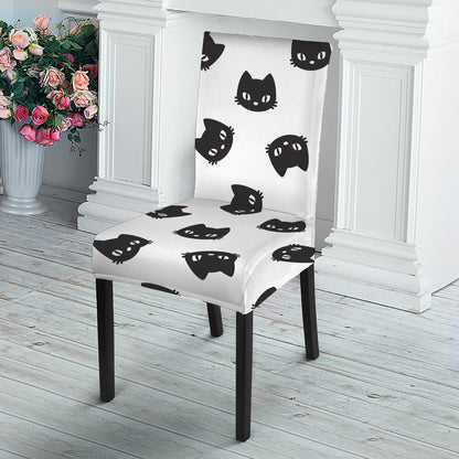 Black And White Cat Pattern Print Dining Chair Slipcover