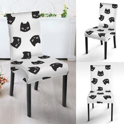 Black And White Cat Pattern Print Dining Chair Slipcover