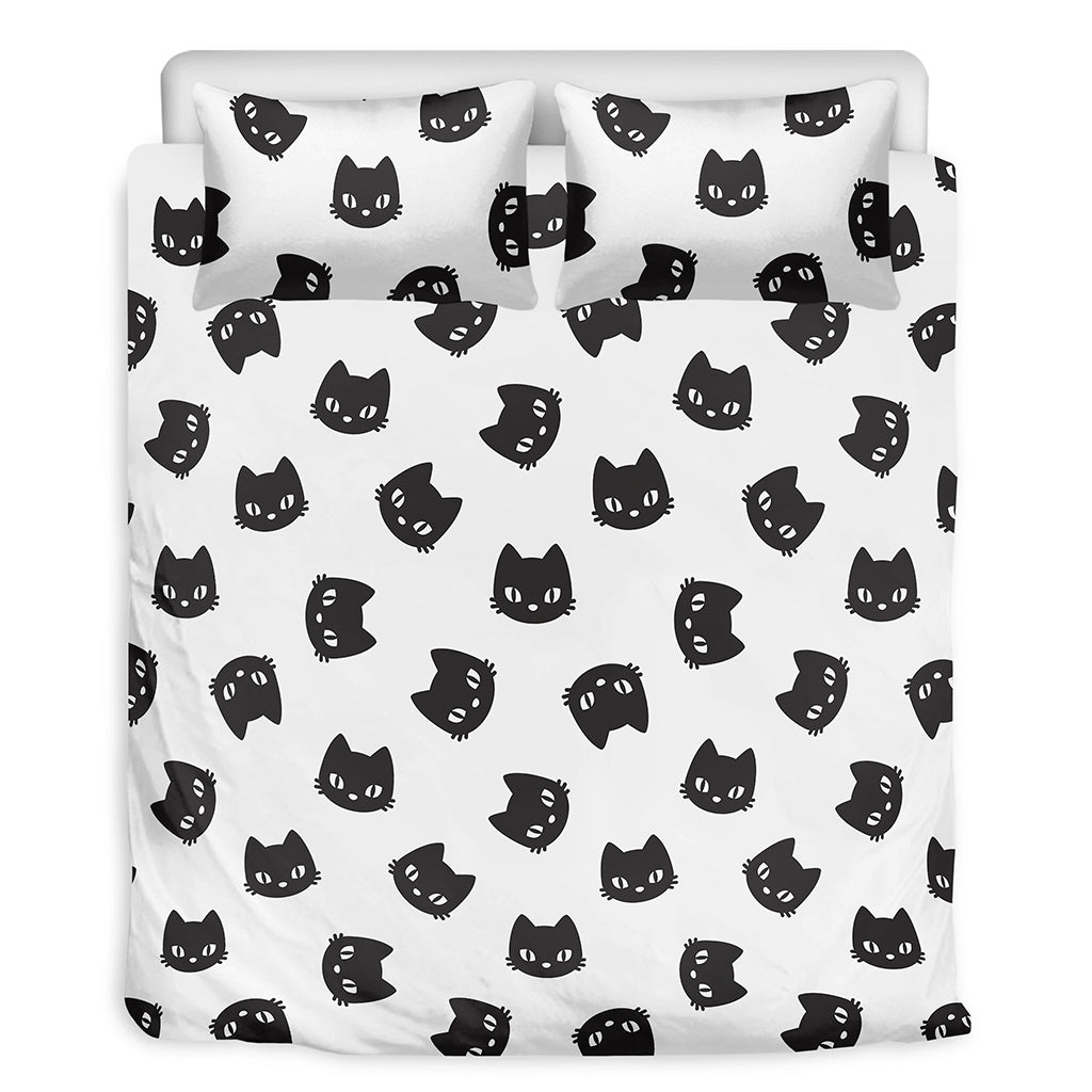 Black And White Cat Pattern Print Duvet Cover Bedding Set