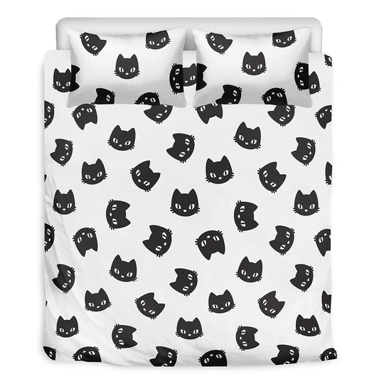 Black And White Cat Pattern Print Duvet Cover Bedding Set