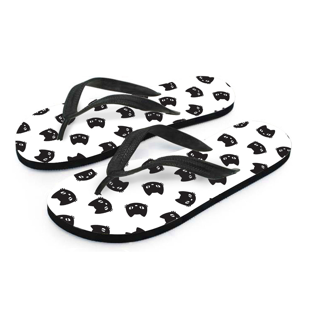 Black And White Cat Pattern Print Flip Flops