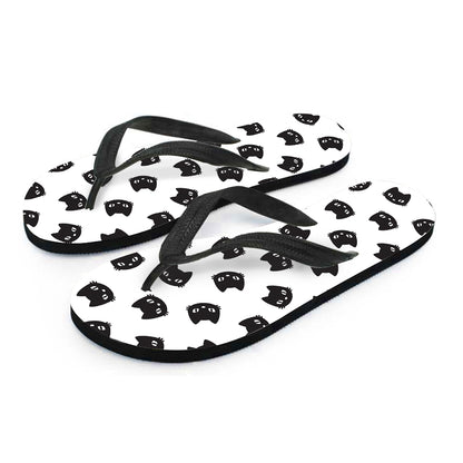 Black And White Cat Pattern Print Flip Flops