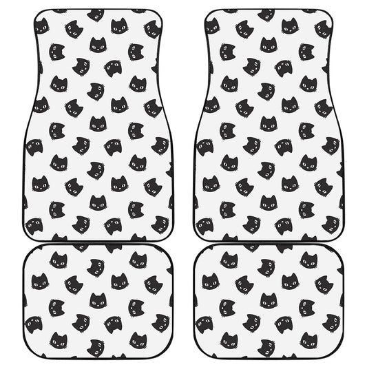 Black And White Cat Pattern Print Front and Back Car Floor Mats