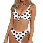 Black And White Cat Pattern Print Front Bow Tie Bikini