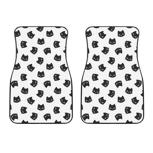 Black And White Cat Pattern Print Front Car Floor Mats