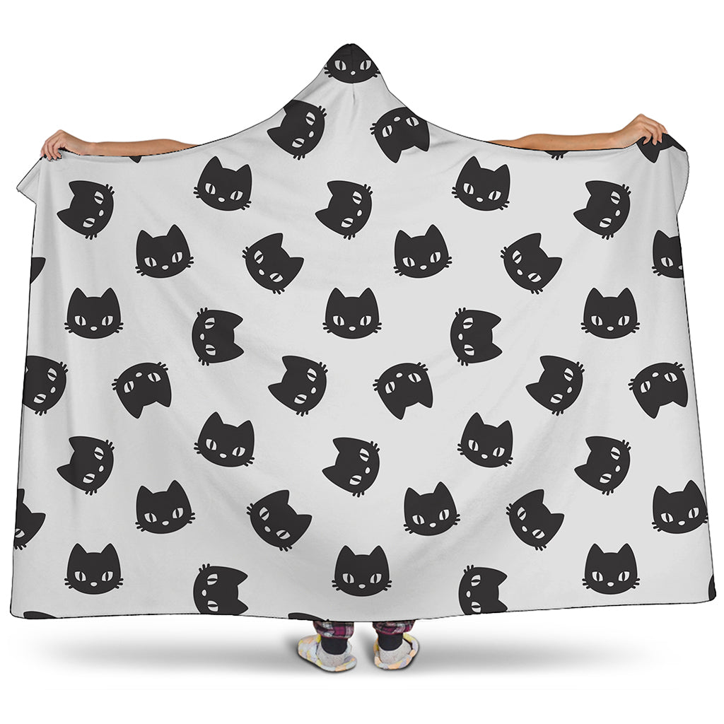 Black And White Cat Pattern Print Hooded Blanket