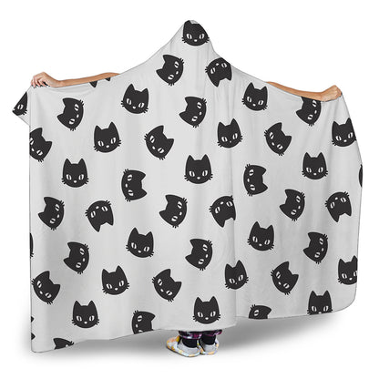 Black And White Cat Pattern Print Hooded Blanket