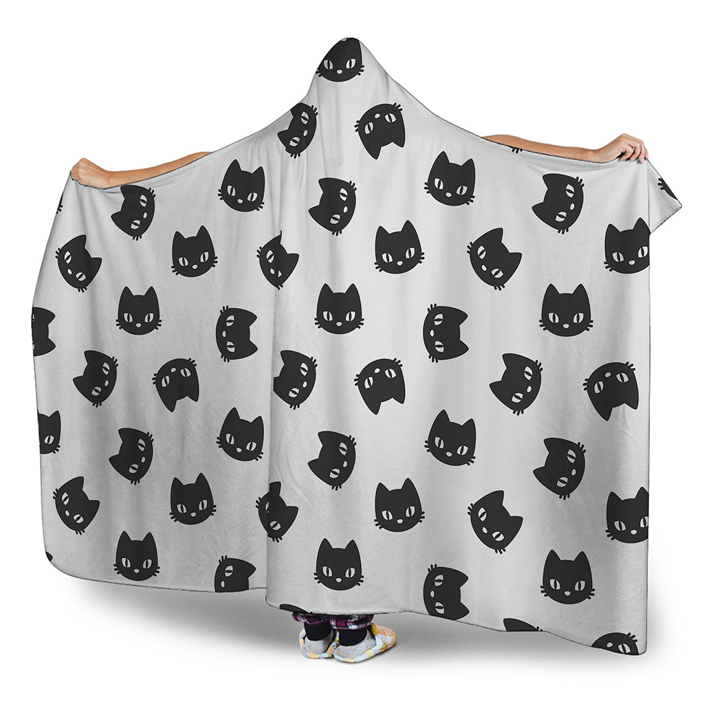 Black And White Cat Pattern Print Hooded Blanket