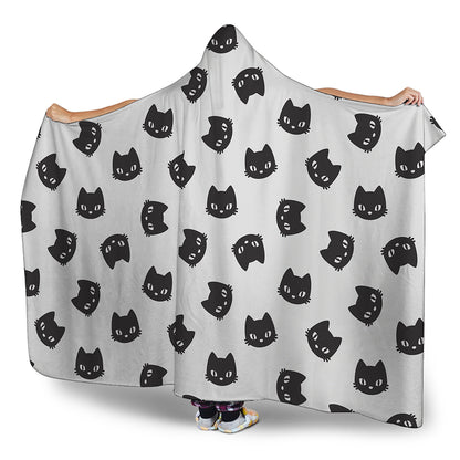 Black And White Cat Pattern Print Hooded Blanket