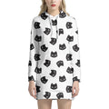 Black And White Cat Pattern Print Pullover Hoodie Dress