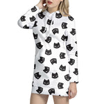 Black And White Cat Pattern Print Hoodie Dress