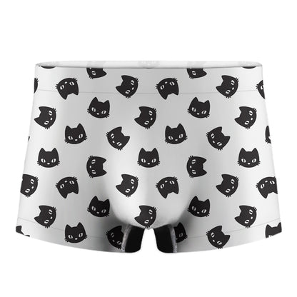 Black And White Cat Pattern Print Men's Boxer Briefs