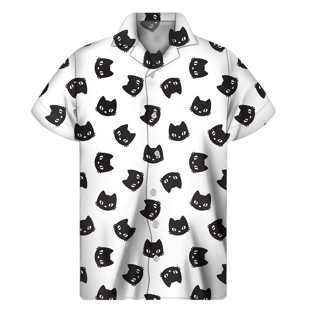 Black And White Cat Pattern Print Men's Short Sleeve Shirt