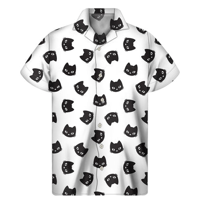 Black And White Cat Pattern Print Men's Short Sleeve Shirt