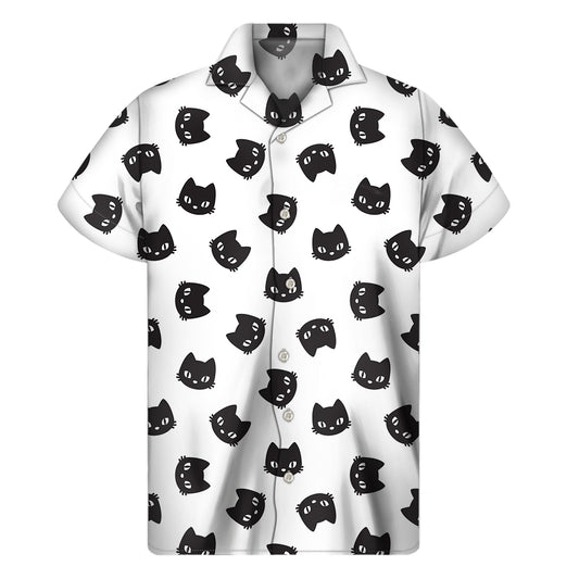 Black And White Cat Pattern Print Men's Short Sleeve Shirt