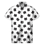 Black And White Cat Pattern Print Men's Short Sleeve Shirt