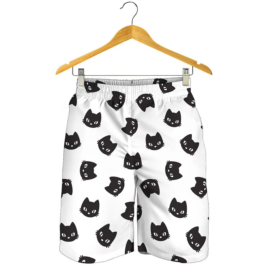 Black And White Cat Pattern Print Men's Shorts
