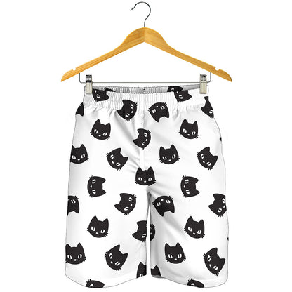 Black And White Cat Pattern Print Men's Shorts