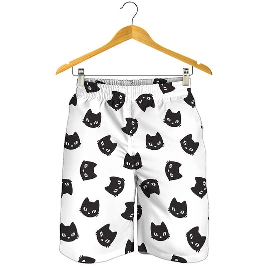 Black And White Cat Pattern Print Men's Shorts