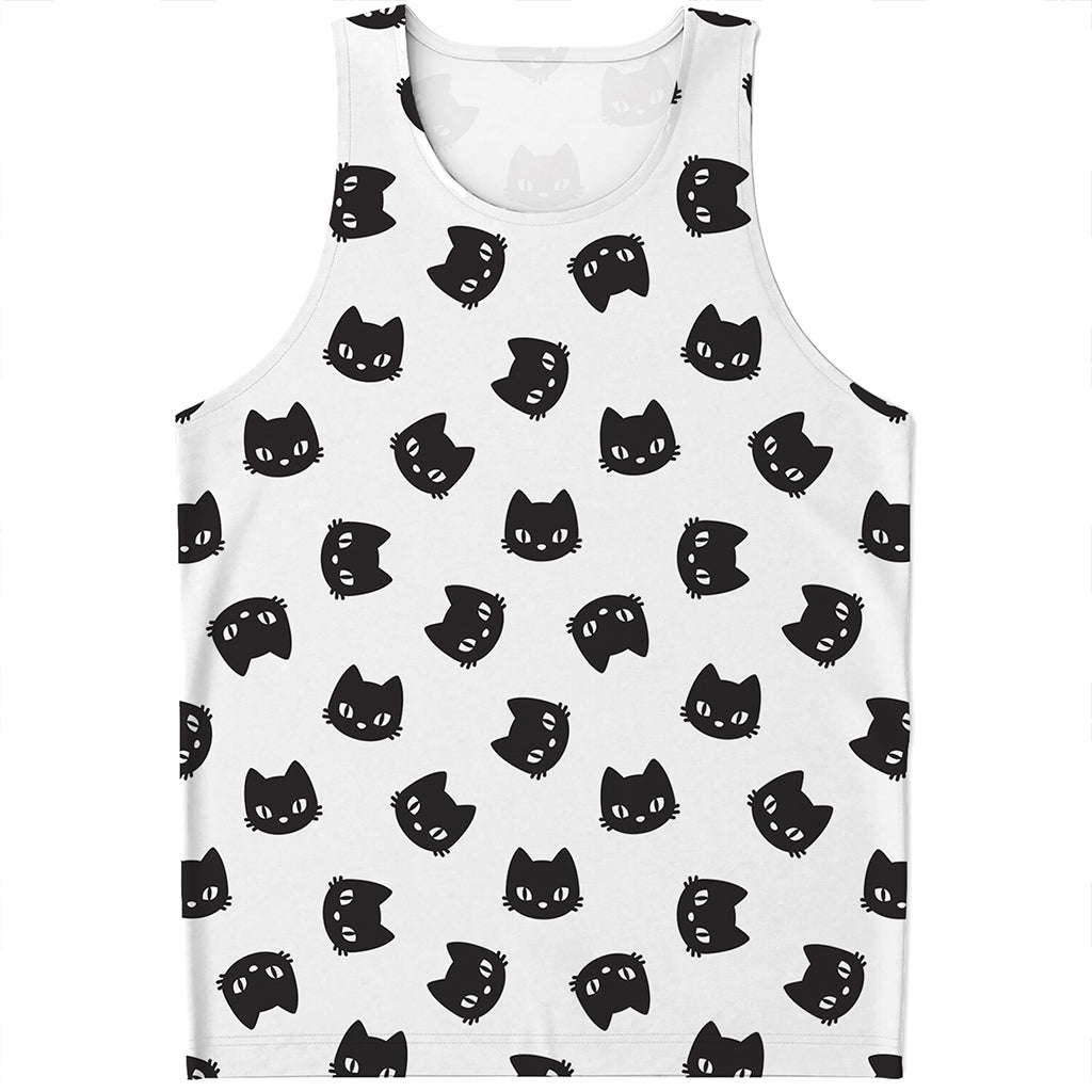 Black And White Cat Pattern Print Men's Tank Top