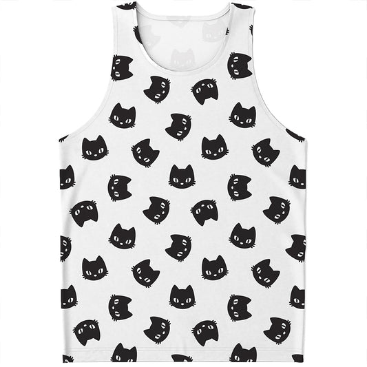 Black And White Cat Pattern Print Men's Tank Top