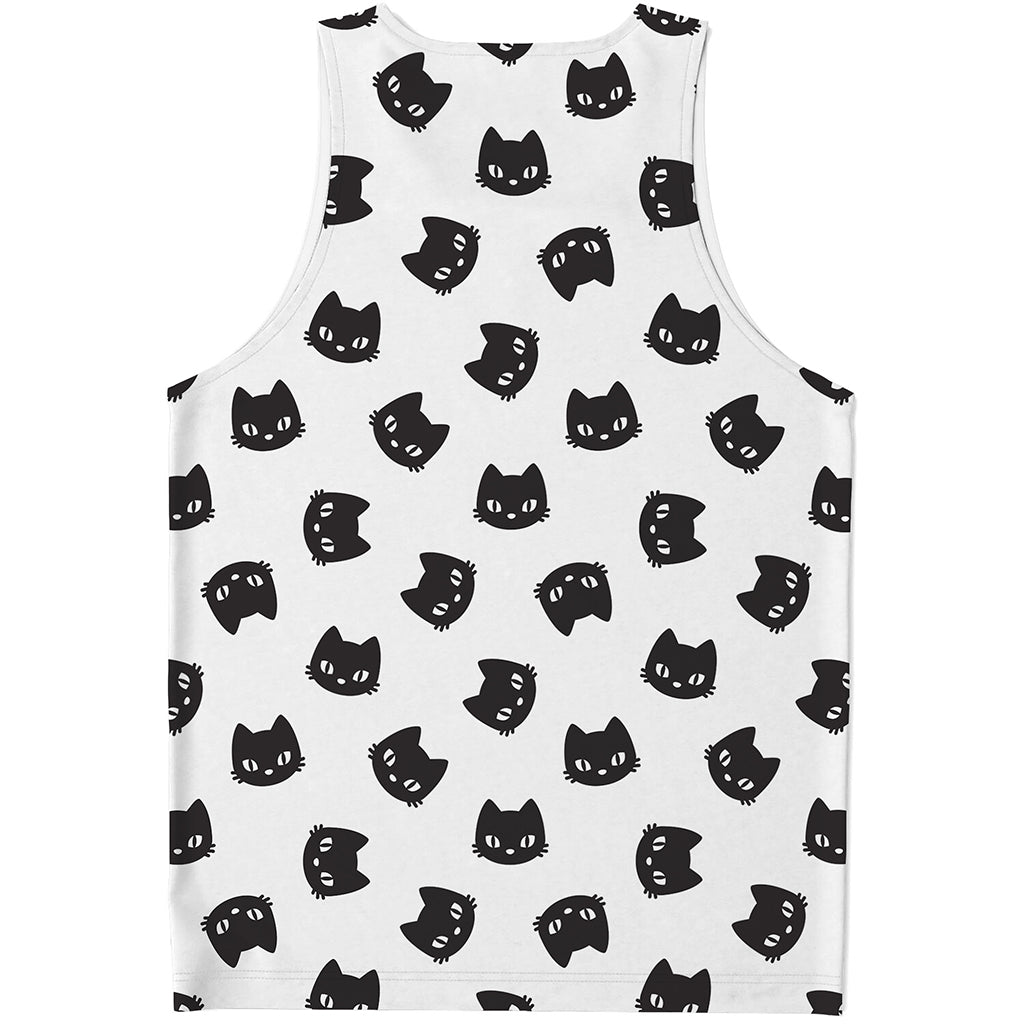 Black And White Cat Pattern Print Men's Tank Top