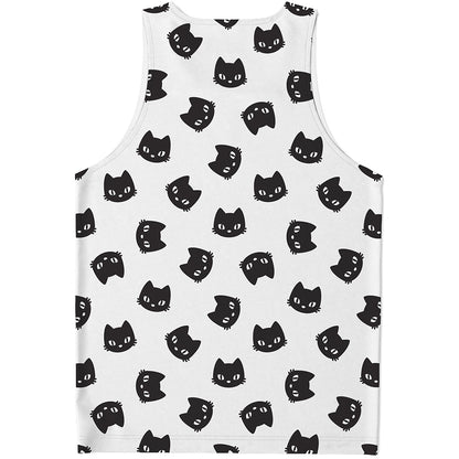 Black And White Cat Pattern Print Men's Tank Top